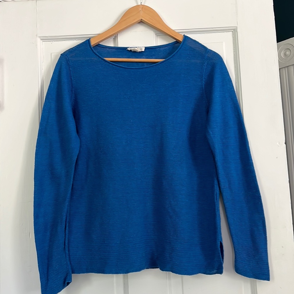 Eileen Fisher Royal Blue Linen Long Sleeve Top M
